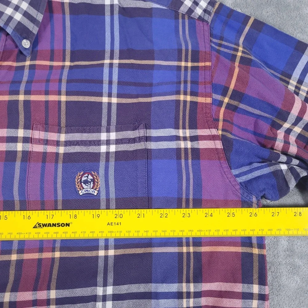 Cinch Shirt Mens 2XL Purple Blue Plaid Button Down Western‎ Rodeo Cowboy Logo